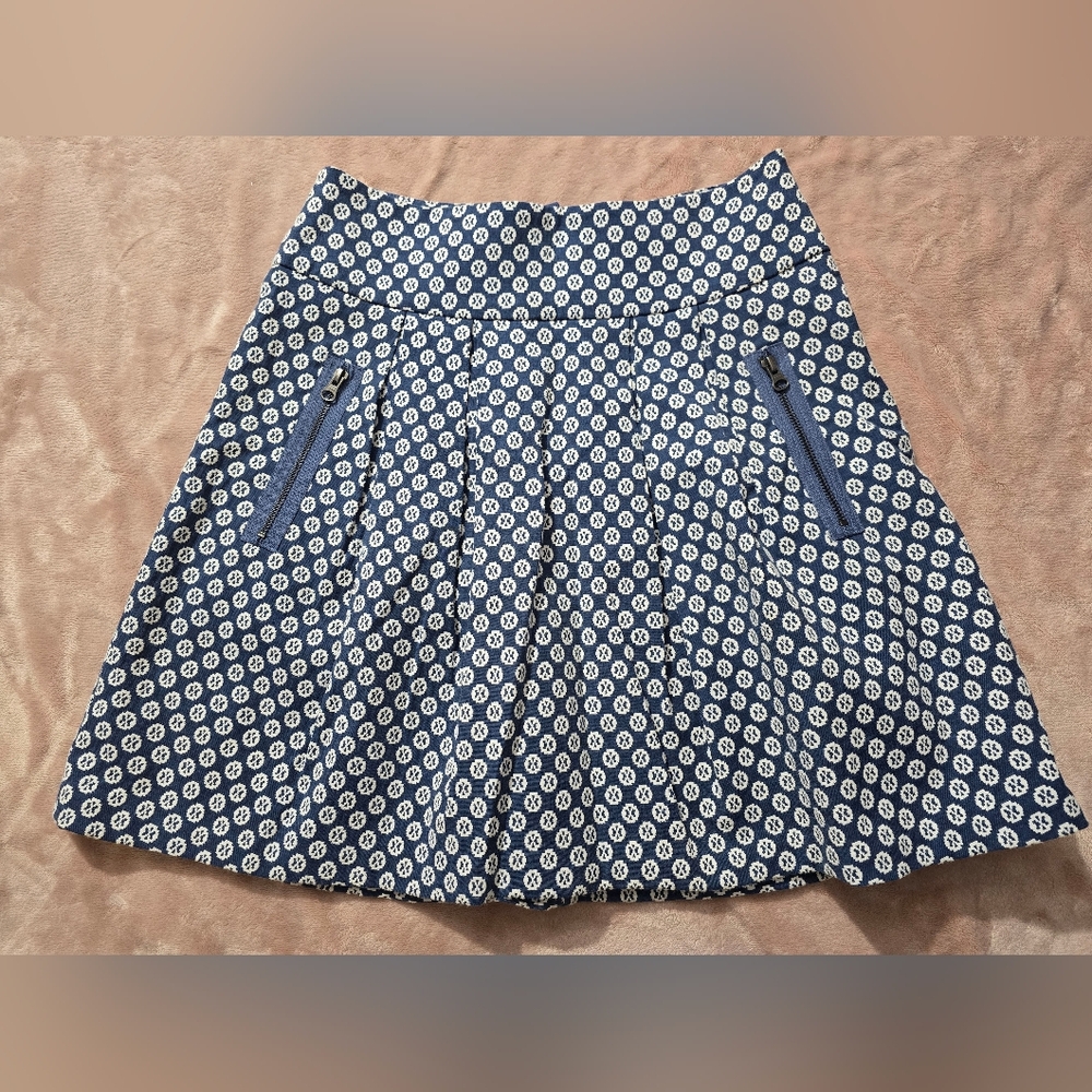 Anthropolgie Maeve 4 Fourth Street Swing Blue White Pleated Skirt Size 8